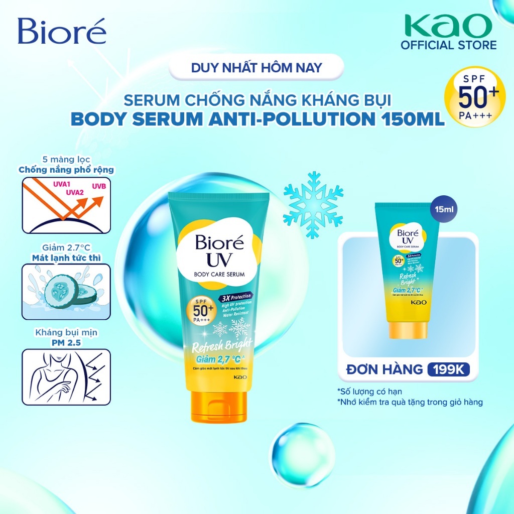 Biore UV Serum Chống Nắng Dưỡng Thể Kháng Bụi - Sáng Mịn Mát Lạnh SPF50+/PA+++ 150ml