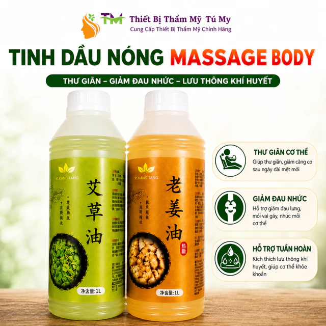 Tinh Dầu Massage Body, Tinh Dầu Ngải Cứu, Tinh Dầu Gừng Nóng Dùng Trong Massage Dưỡng Sinh Chai 1000ml
