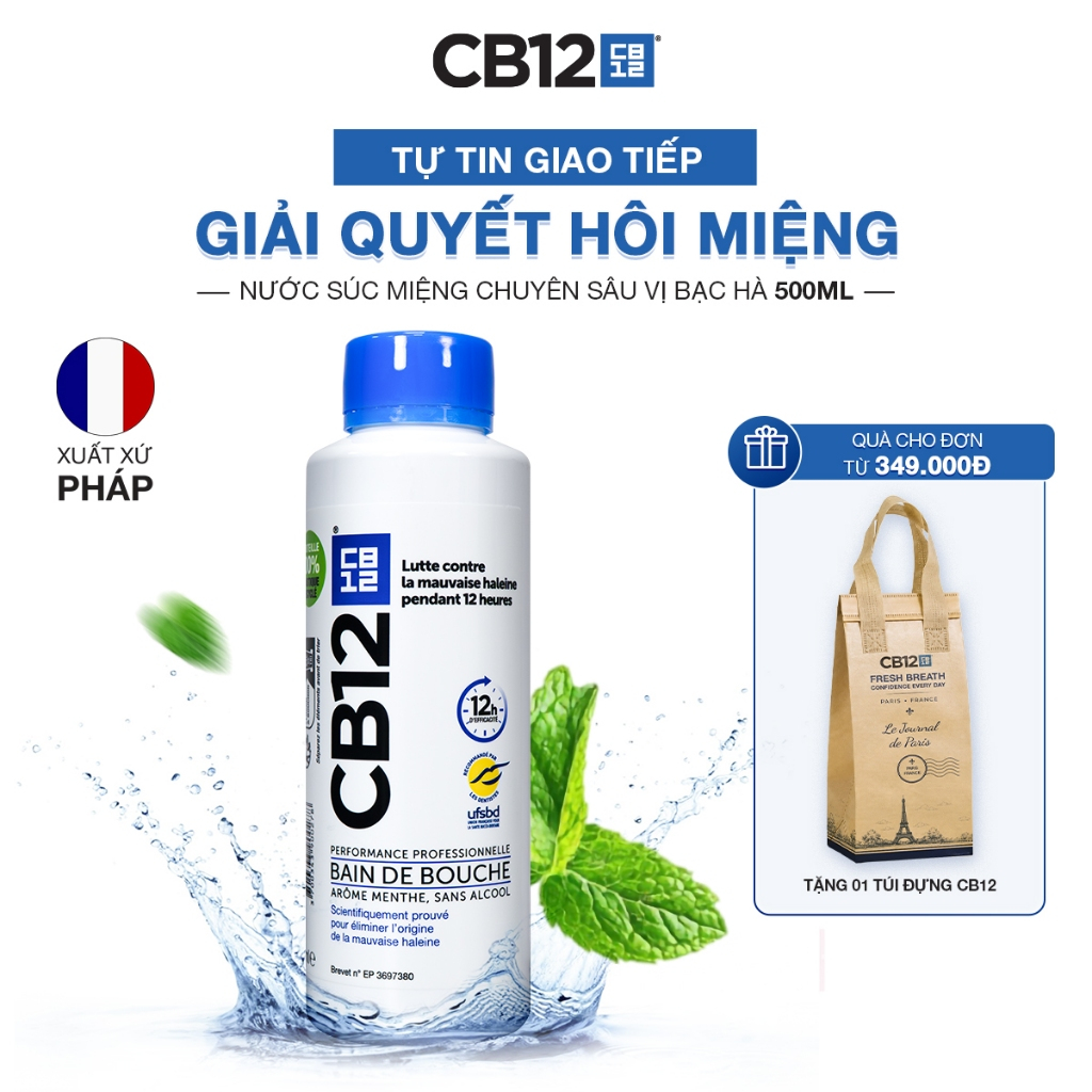 Nước Súc Miệng Kiểm Soát Hơi Thở 12H CB12 Mint Hương Bạc Hà 500ml - Khử Hôi Miệng - Không Cồn, Dịu Nhẹ