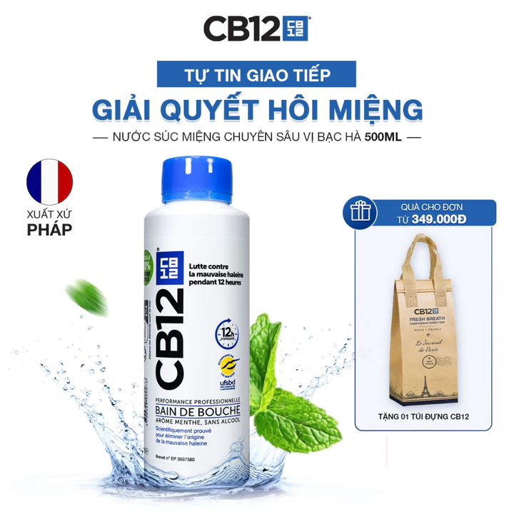 Nước Súc Miệng Kiểm Soát Hơi Thở 12H CB12 Mint Hương Bạc Hà 500ml - Khử Hôi Miệng - Không Cồn, Dịu Nhẹ