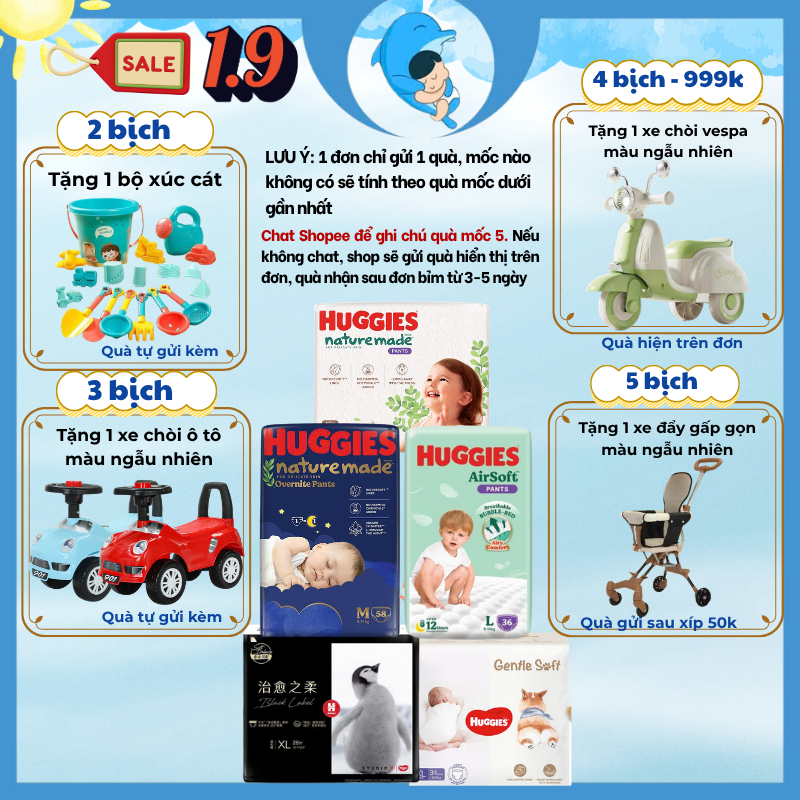 Tã/bỉm quần/ dán Huggies Nature Made NB60/S82/M64/L54/XL44/M58/L44/XL38/2XL26 cho bé từ 5 đến 17kg MECAHEO