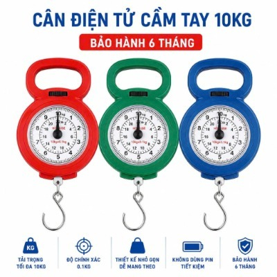 Cân Điện Tử Mini - Cân Tay 10Kg Cơ Học Có Móc Treo Lò Xo, Độ Chính Xác Chuẩn, Tiện Lợi Dễ Mang Theo Đi Chợ