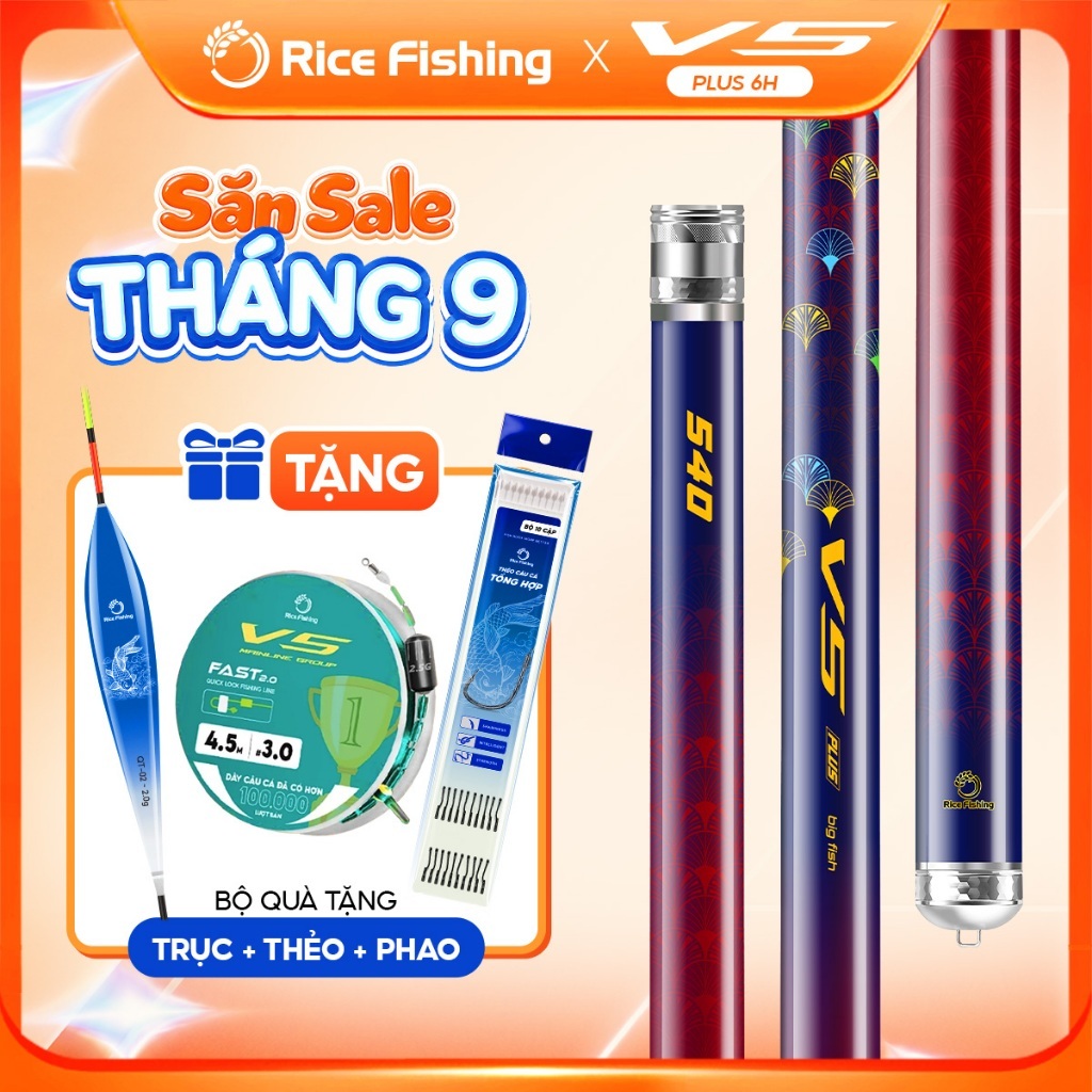 Cần câu đài V5 PLUS độ cứng 6H phiên bản cá lớn carbon T1000+40T+30T Rice Fishing CC-52