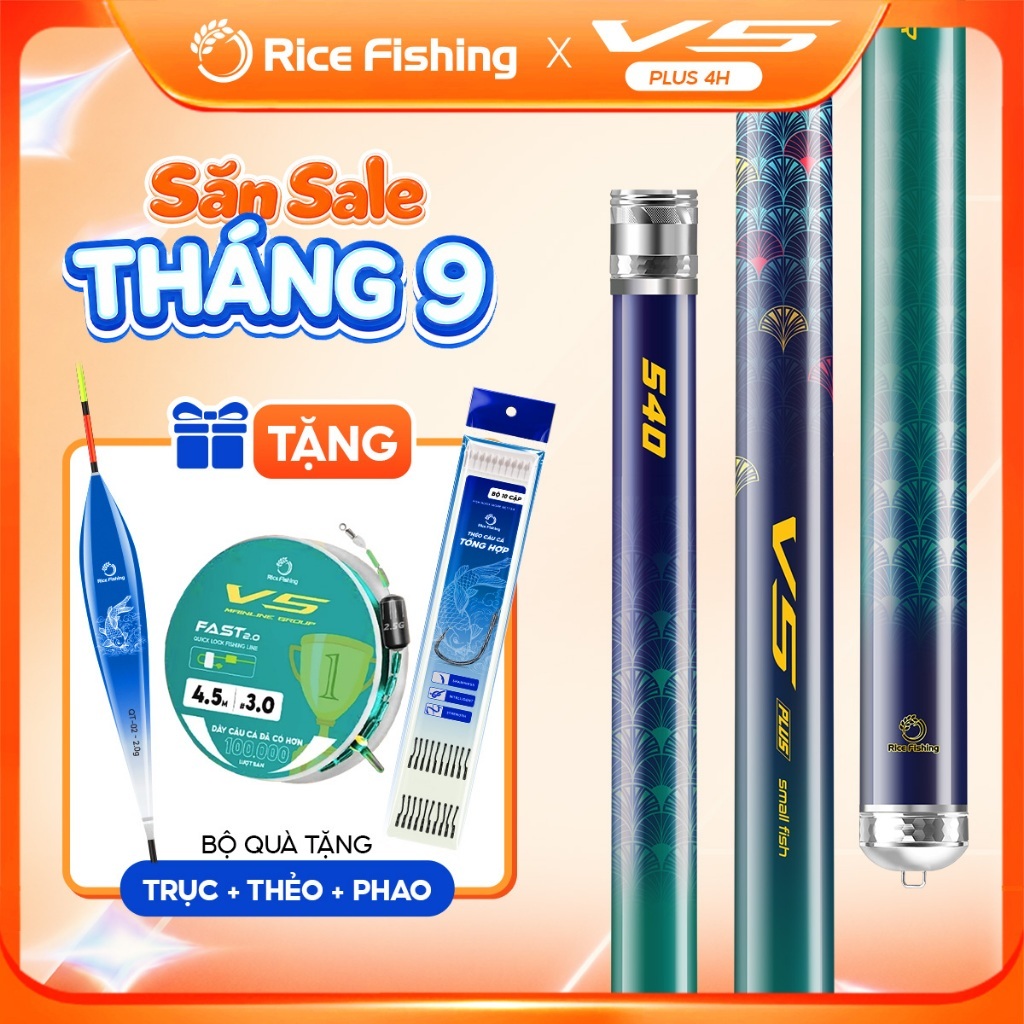 Cần câu đài V5 PLUS độ cứng 4H Small Fish carbon T1000+40T+30T Rice Fishing CC-55