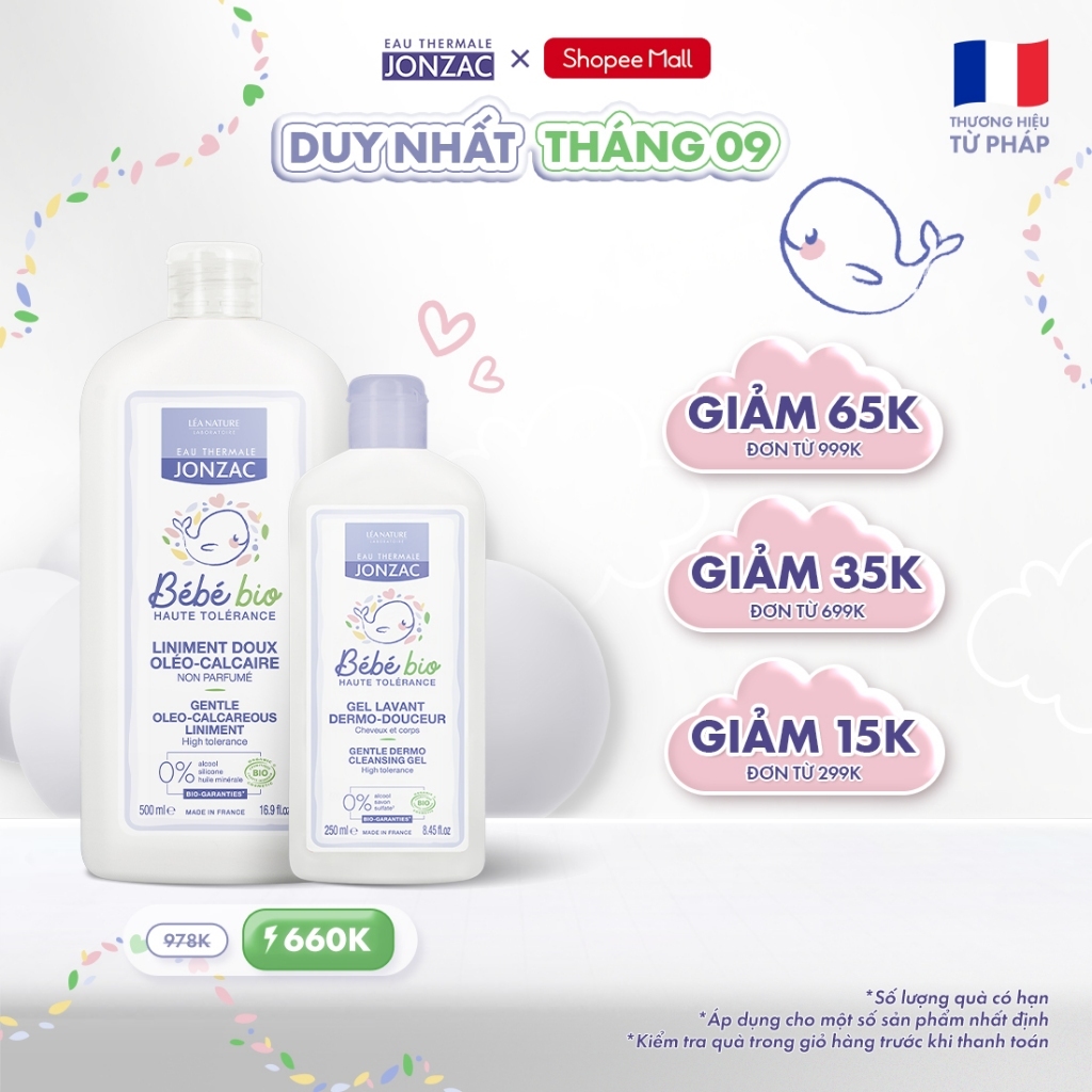 Gel Tắm Gội Hữu Cơ JONZAC Dành Cho Bé Từ Sơ Sinh (250Ml-500Ml)