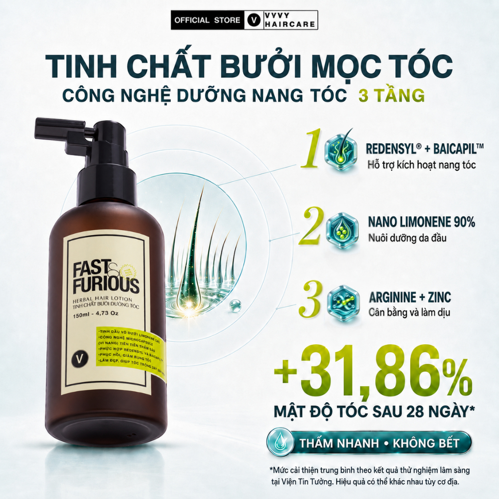 Xịt mọc tóc giảm rụng cải thiện mật độ tóc với Redensyl & Baicapil Fast & Furious™ Vyvyhaircare V 150ml