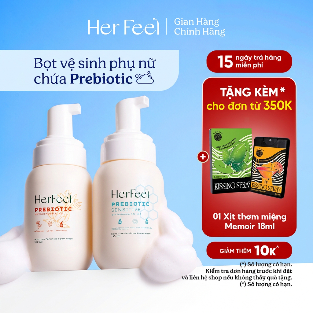 Bọt Dung Dịch Vệ Sinh Nữ PlayAh! Her Feel Prebiotic, Dòng Sensitive Dưỡng Ẩm Chuyên Sâu/Rose Sạch Thơm Toàn Diện 150ml