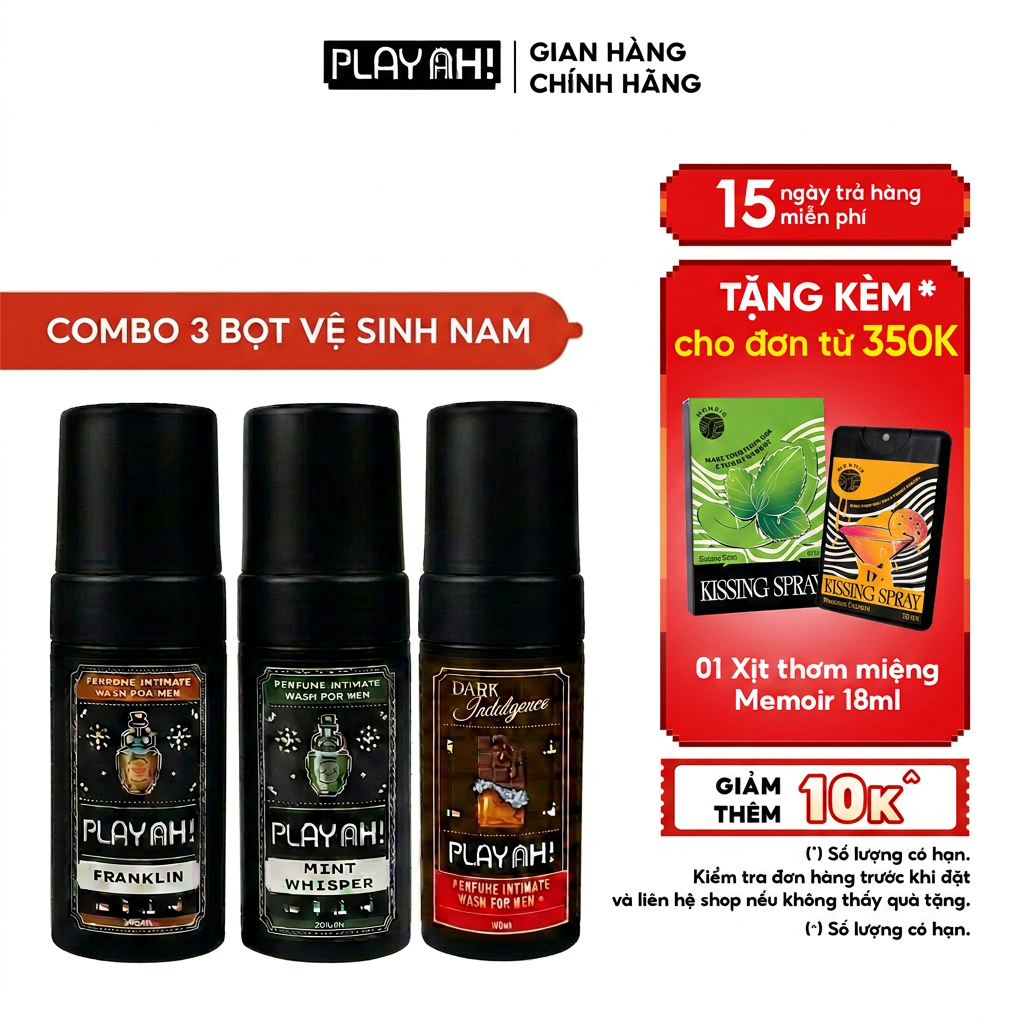 Bọt Dung Dịch Vệ Sinh Nam PlayAh! Dark Indulgence hương Chocolate/Mint Whisper/Franklin tạo bọt 100ml