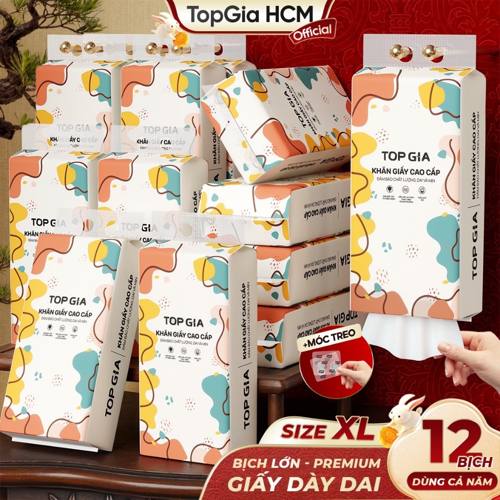 [COMBO 12 GÓI - TẶNG MÓC] Khăn Giấy Treo Tường Top Gia Đa Sắc 1280 Tờ 4 Lớp Dày Dai Cao Cấp Tiện Lợi