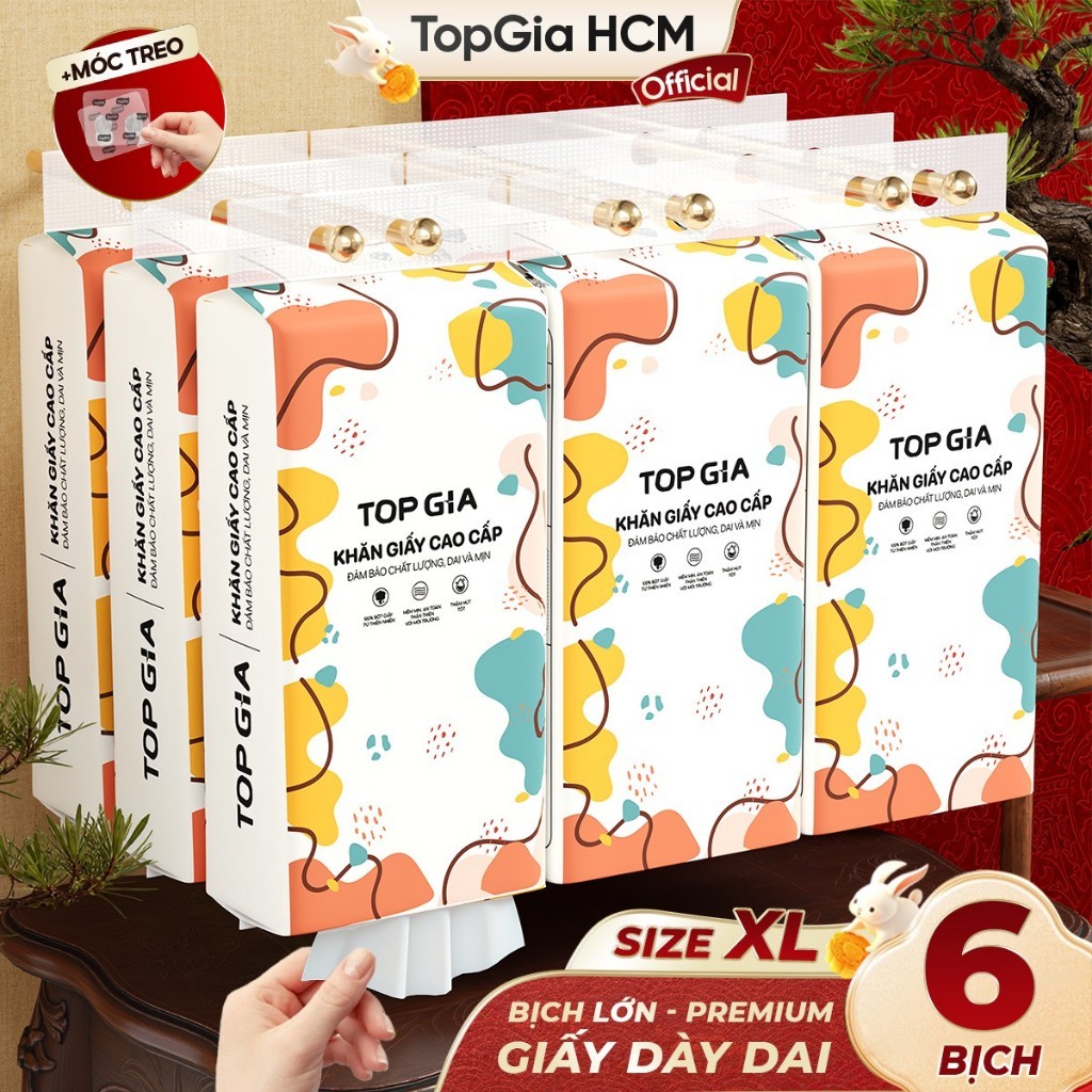 [Combo 6 Bịch - SIÊU TO] Khăn Giấy Top Gia 1280 Tờ 4 Lớp Giấy Ăn Giấy Rút Đa Sắc Treo Tường Tiện Lợi