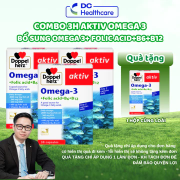 [COMBO 3 HỘP] Dầu Cá Omega 3 Doppelherz - Bổ Sung Omega 3, Acid Folic, Duy Trì Sức Khỏe Tim Mạch (30V)