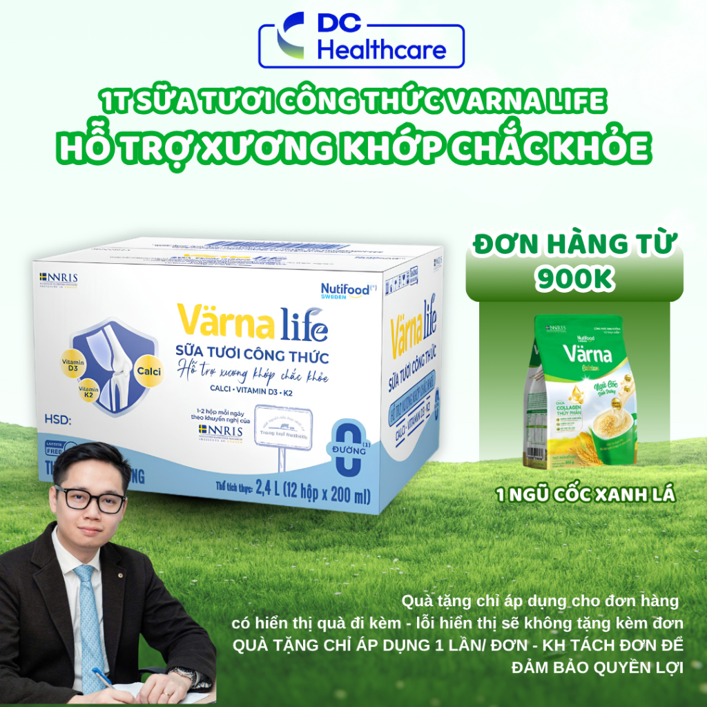 1 Thùng 12 Hộp x 200ml Sữa Xương Khớp Vị Tự Nhiên Varna Life Mới - Bổ Sung Canxi Hỗ Trợ Xương Chắc Khỏe