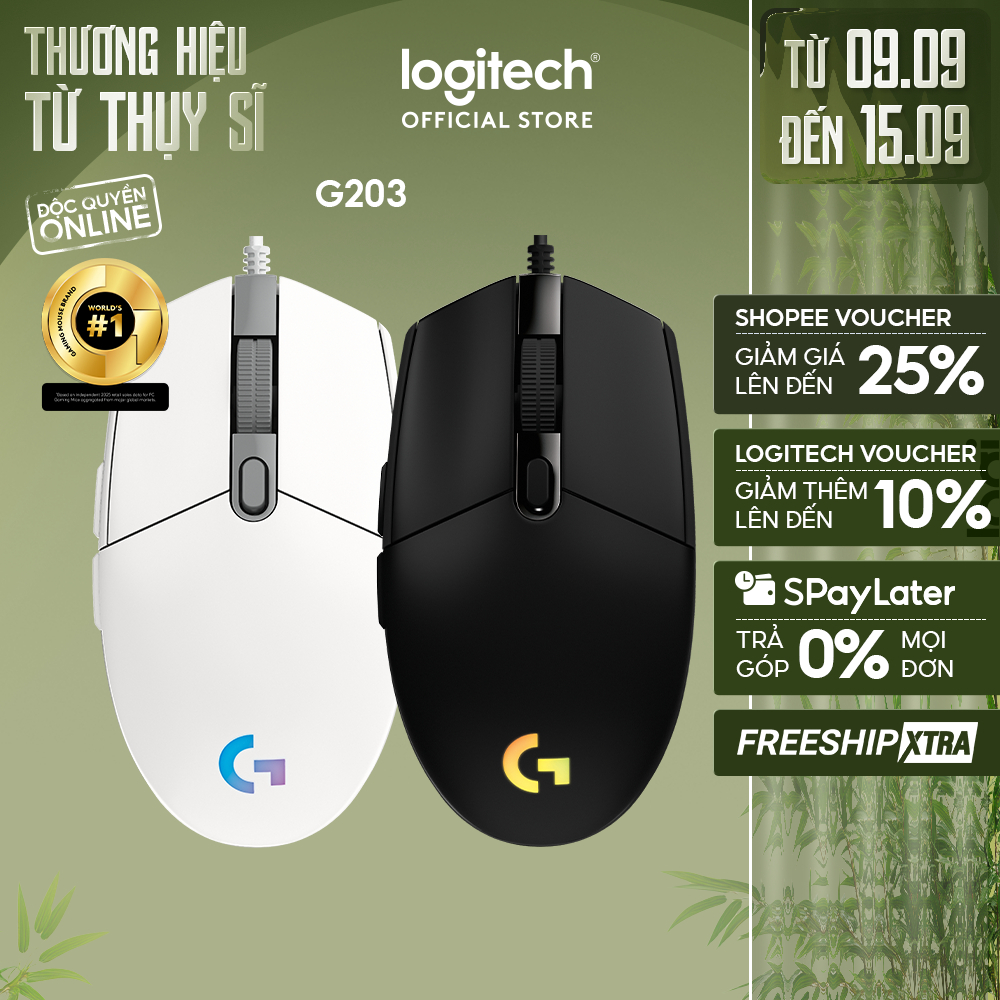Chuột gaming có dây Logitech G203 Lightsync - Tùy chỉnh RGB, 6 nút lập trình, nhẹ