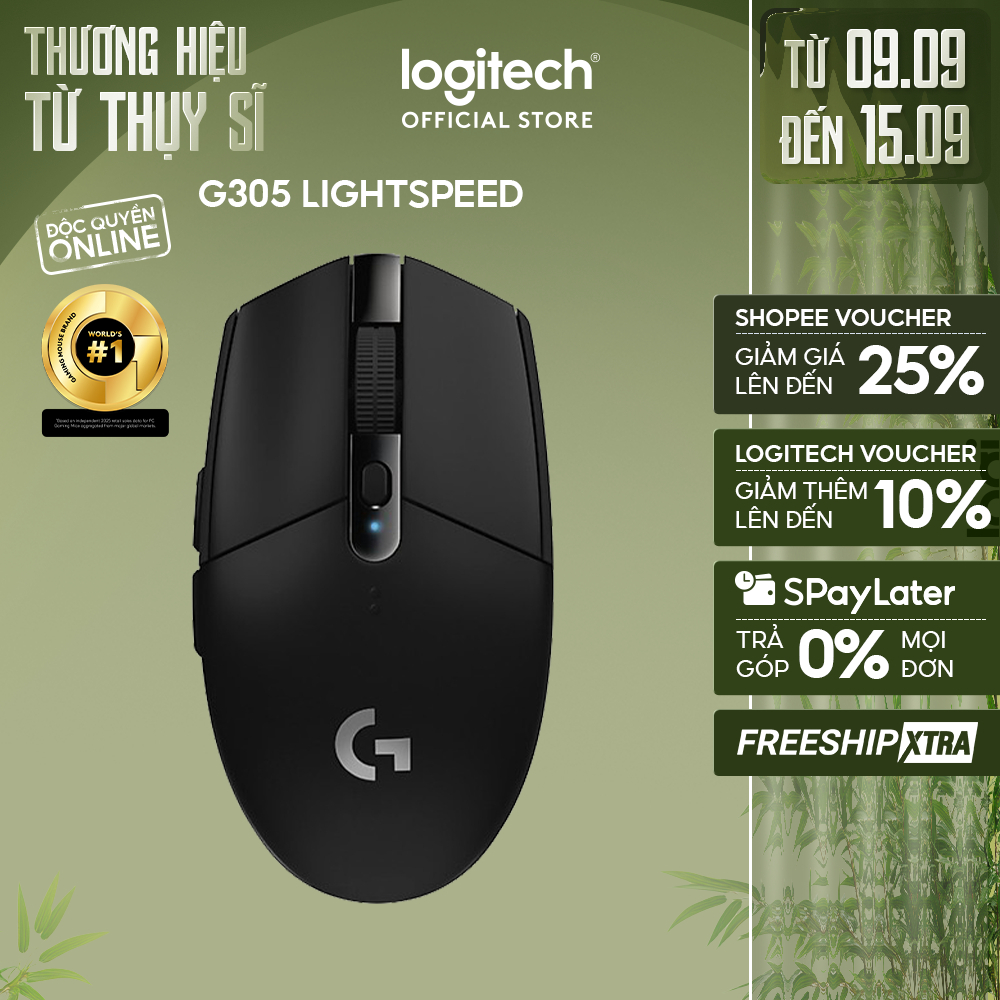 Chuột gaming không dây Logitech G G305 LIGHTSPEED - Hero 12K DPI, Nhẹ 99g, 6 nút lập trình, Pin 250h