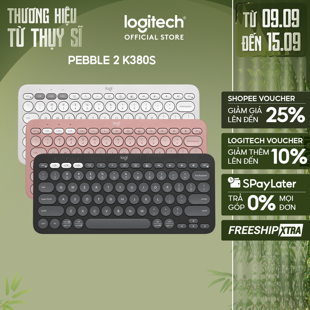 Bàn phím Bluetooth Logitech K380s Pebble 2 - Đa thiết bị, Phím tắt tùy chỉnh, Mỏng nhẹ, Easy-Switch