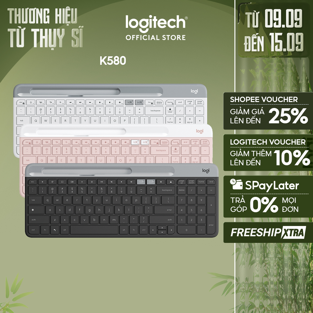 Bàn phím không dây Bluetooth Logitech K580 - Kết nối đa thiết bị, mảnh gọn, PC/ iPad