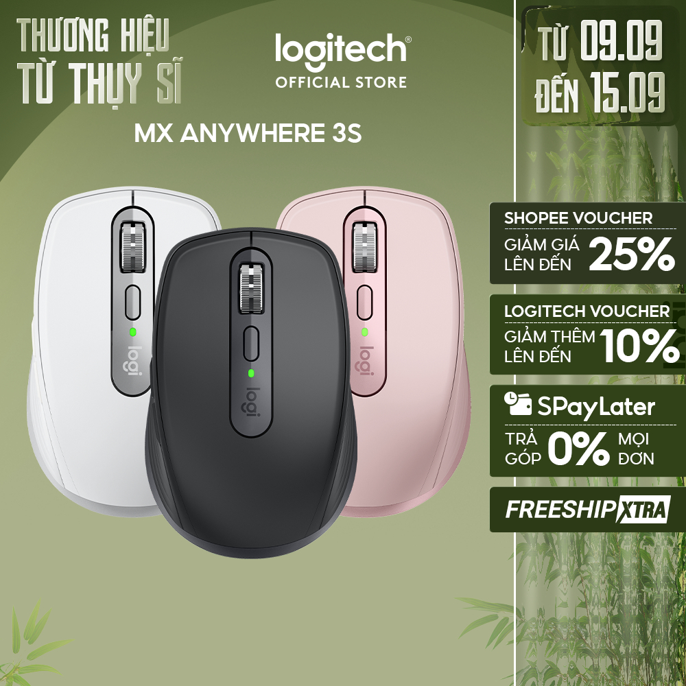 Chuột không dây Logitech MX Anywhere 3S Quiet Clicks - Cuộn nhanh, 8000DPI, Sạc USB C, Bluetooth