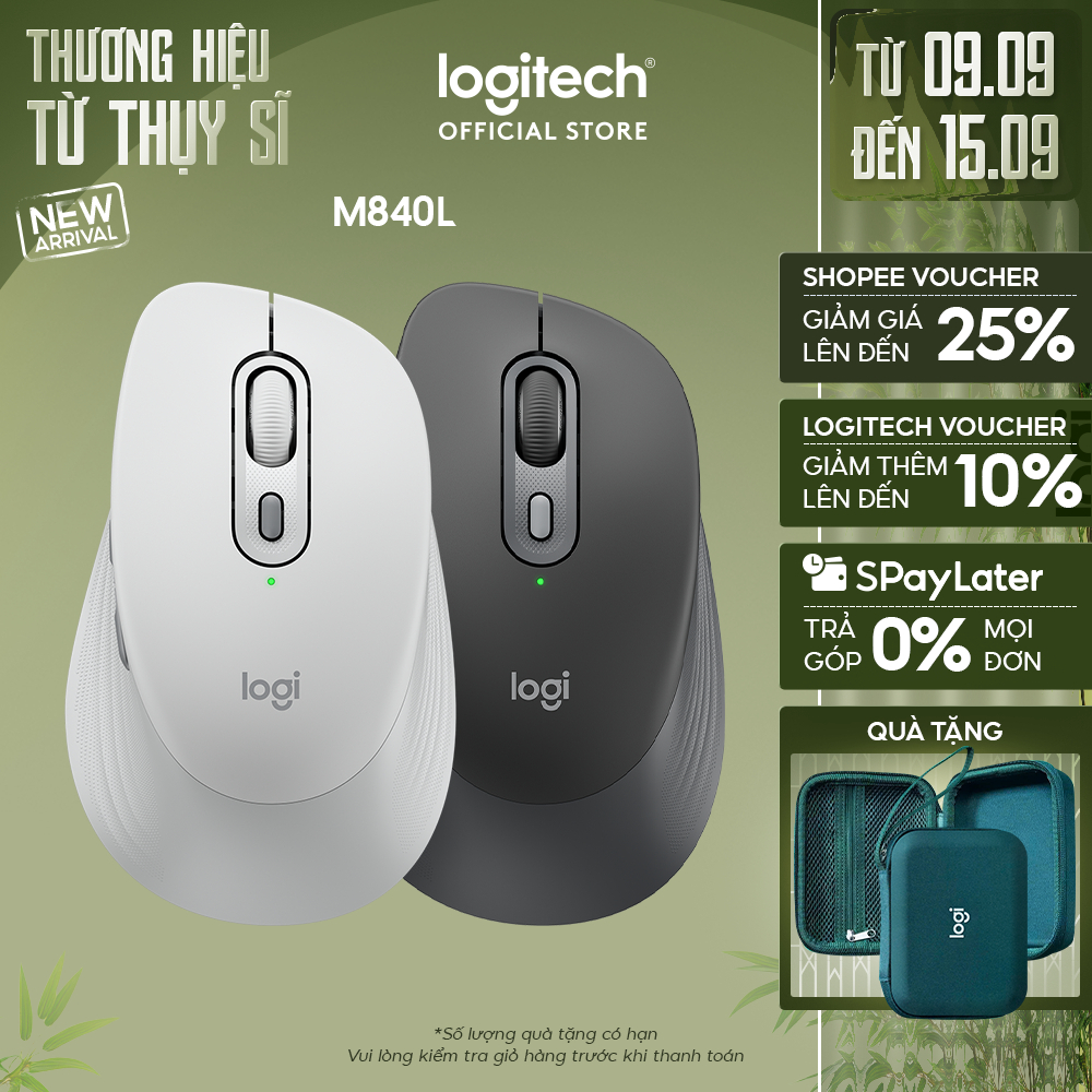 Chuột Bluetooth Logitech Signature Comfort M840 L - Nhấp êm ái, SmartWheel, Nút tùy chỉnh, tương thích Windows, OS