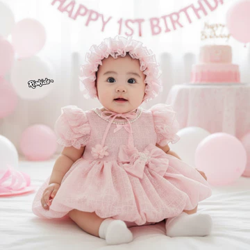 3-11kg Body váy công chúa bí ren hồng RIOKIDS quần áo cho bé gái sơ sinh đầy tháng thôi nôi BD294