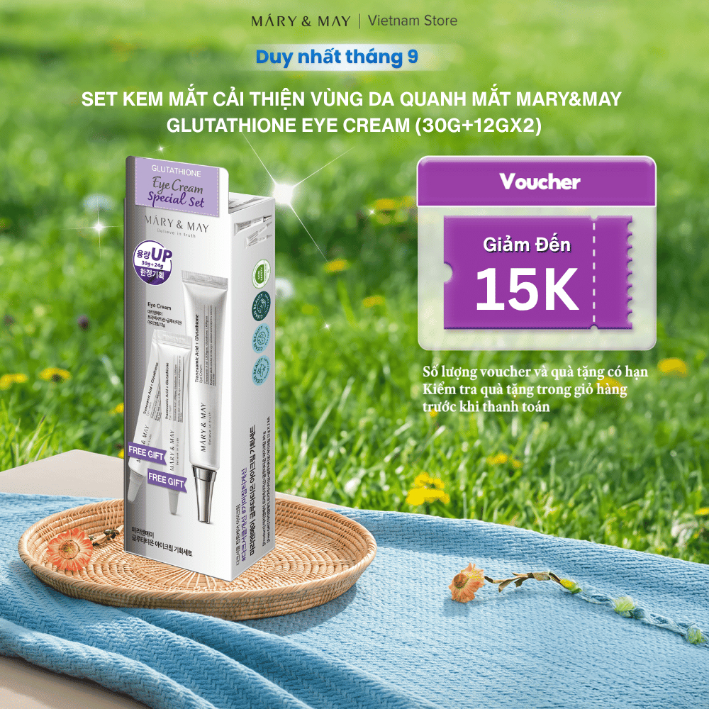 Set Kem mắt cải thiện vùng da quanh mắt Mary&May Glutathione Eye Cream (30g+12gx2)