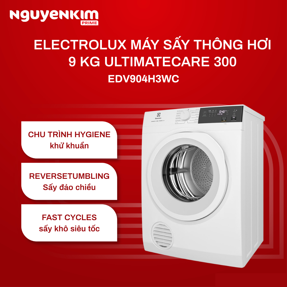 [Phí Lắp đặt 0Đ HN HCM] Máy sấy quần áo thông hơi Electrolux 9 kg EDV904H3WC