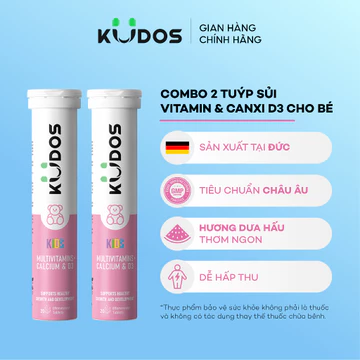 Combo 2 Tuýp TPBVSK Viên sủi KUDOS KIDS bổ sung canxi và vitamin tổng hợp cho trẻ em (20 viên/tuýp)