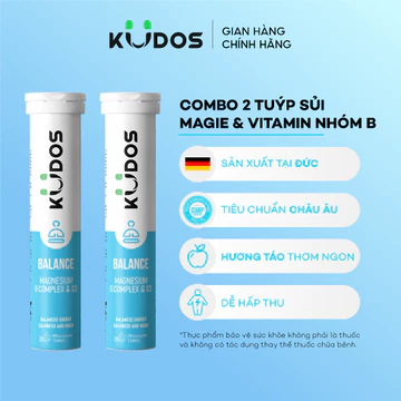 Combo 2 Tuýp TPBVSK Viên sủi KUDOS BALANCE bổ sung Magie và vitamin B1, B2, B6, B12, D3 (20 viên/tuýp)