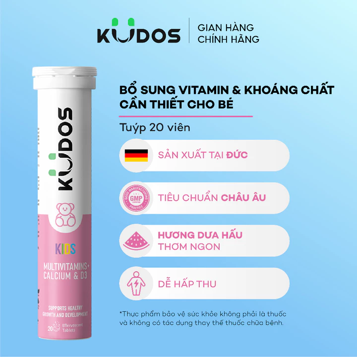 TPBVSK Viên sủi KUDOS KIDS bổ sung canxi và vitamin tổng hợp cho trẻ em (20 viên/tuýp)