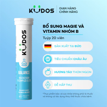 TPBVSK Viên sủi KUDOS BALANCE bổ sung vitamin B1, B2, B6, B12, D3 và Magie (20 viên/tuýp)