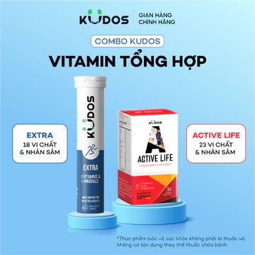 Combo TPBVSK Viên uống KUDOS ACTIVE LIFE 30v + Viên sủi KUDOS EXTRA 20v, bổ sung vitamin tổng hợp và nhân sâm