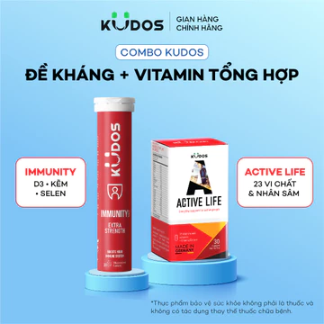 Combo TPBVSK Viên uống KUDOS ACTIVE LIFE 30v + Viên sủi KUDOS IMMUNITY 20v, bổ sung vitamin tổng hợp và nhân sâm