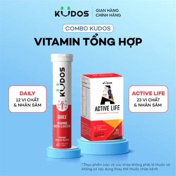 Combo TPBVSK Viên uống KUDOS ACTIVE LIFE 30v + Viên sủi KUDOS DAILY 20v, bổ sung vitamin tổng hợp và nhân sâm