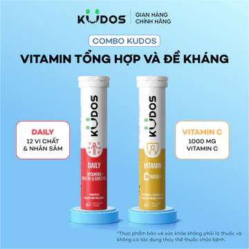 Combo 2 TPBVSK Viên sủi KUDOS DAILY bổ sung vitamin tổng hợp & nhân sâm + Viên sủi KUDOS VITAMIN C 1000MG (20 viên/tuýp)