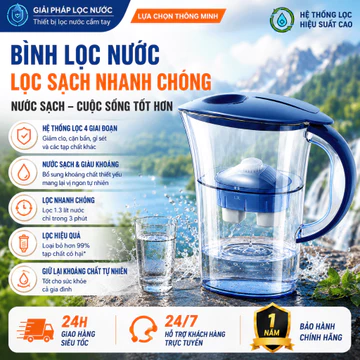 Bình lọc nước 4 lớp, uống trực tiếp, giữ khoáng chất, dung tích lớn 3,5L, không dùng điện
