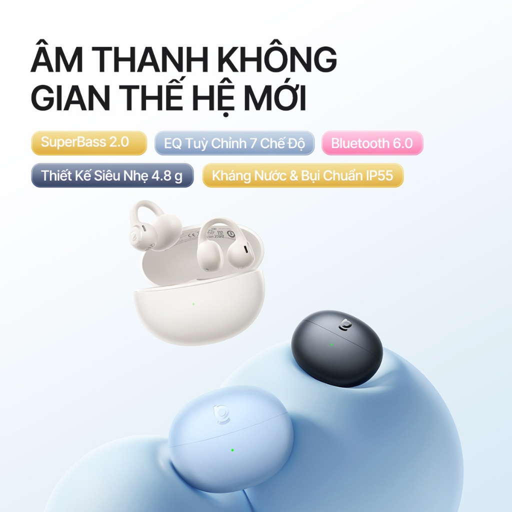 Tai Nghe Bluetooth Baseus Bass BC1 Lite Open-Ear TWS trải nghiệm âm nhạc & điện ảnh cực đỉnh, xem phim hay như ngồi rạp!
