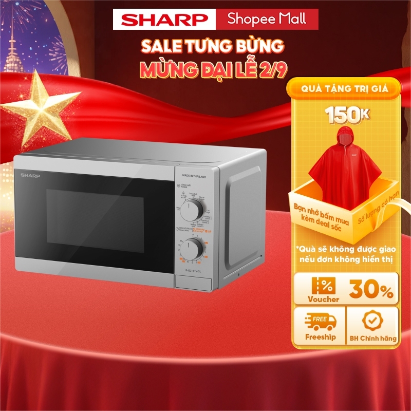 Lò Vi Sóng Cơ Có Nướng R-G211TV-SL/BK 21L [ Công Suất 800W,3 Chức năng nướng kết hợp]