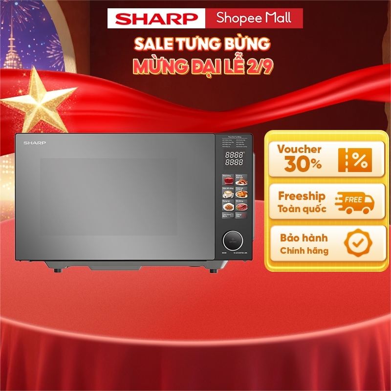 Lò vi sóng Sharp R-G2545FBC-BK 25L, Không đĩa xoay, Vi sóng kết hợp nướng - Bảo hành 12 tháng
