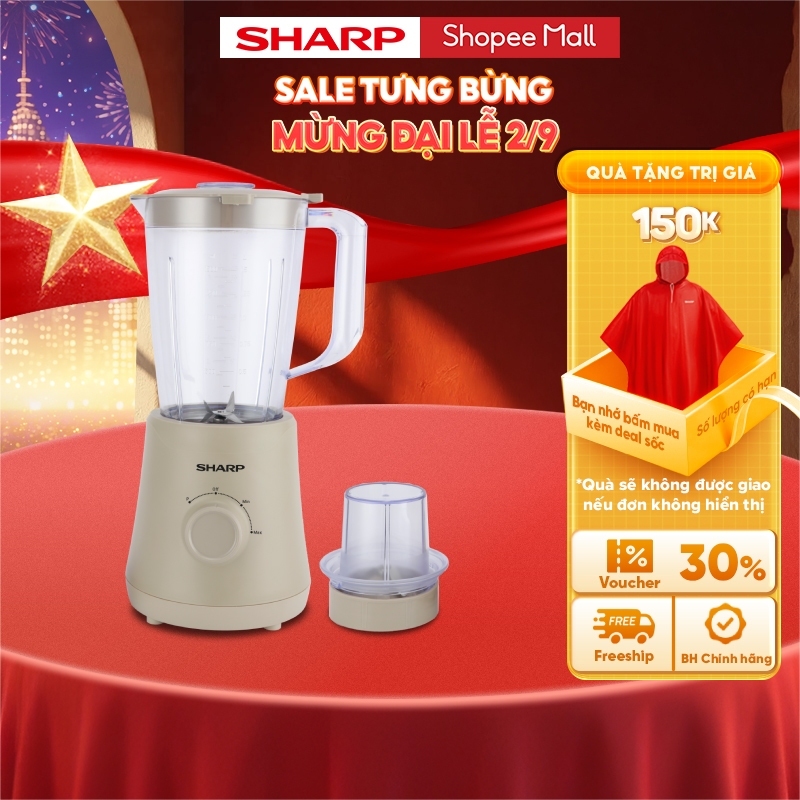 Máy Xay Sinh Tố Sharp EM-SP250-BR - Công Suất 500W - 2 Cối Nhựa BPA Free 1.5L - Xay Hạt Khô - Chính Hãng