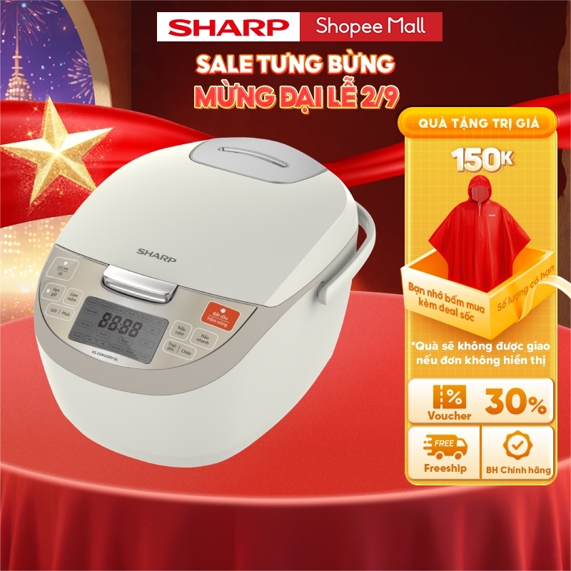 Nồi Cơm Điện Tử Sharp KS-COM193EV-BK/GL 1.8L [12 Chức năng nấu, Màn LCD, Lòng nồi 3 lớp ]