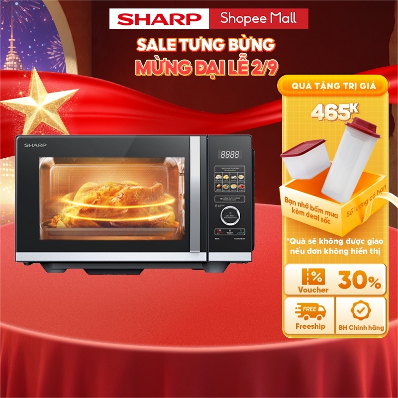 Lò Vi Sóng Sharp R-2343FB-BK - Dung Tích 23L - Công Nghệ Không Đĩa Xoay Flatbed - 10 Mức Công Suất - Chính Hãng