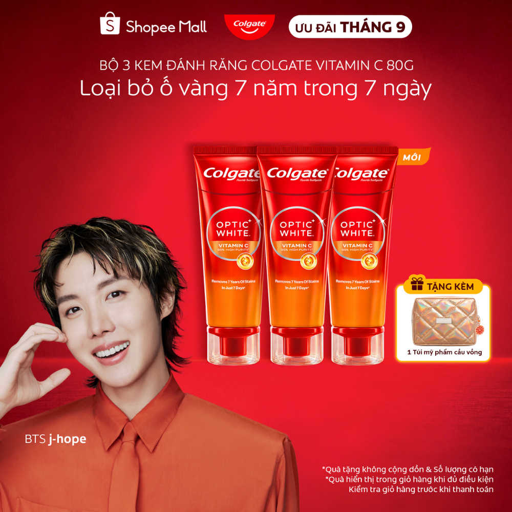 Bộ 3 Kem đánh răng Colgate trắng răng Optic White Vitamin C độ tinh khiết cao, loại bỏ vết ố cứng đầu trong 7 ngày 80g
