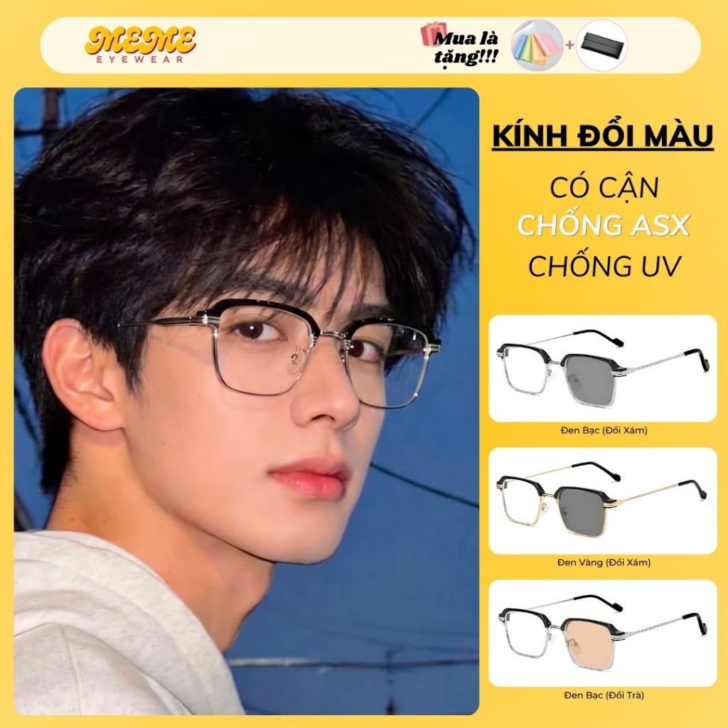 Mắt kính nam nữ đổi màu dưới nắng chống tia UV ánh sáng xanh gọng titan thời trang giả cận cao cấp Mắt Kính MEME Y10
