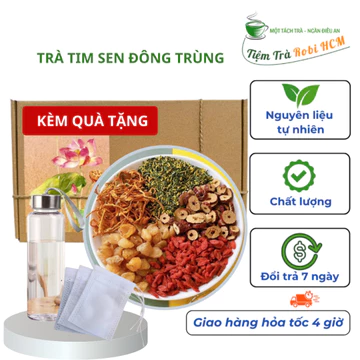Trà tim sen đông trùng Tiemtrarobi_hcm (táo lát, đông trùng, tim sen, long nhãn, kỷ tử) - kèm bình hoặc túi lọc