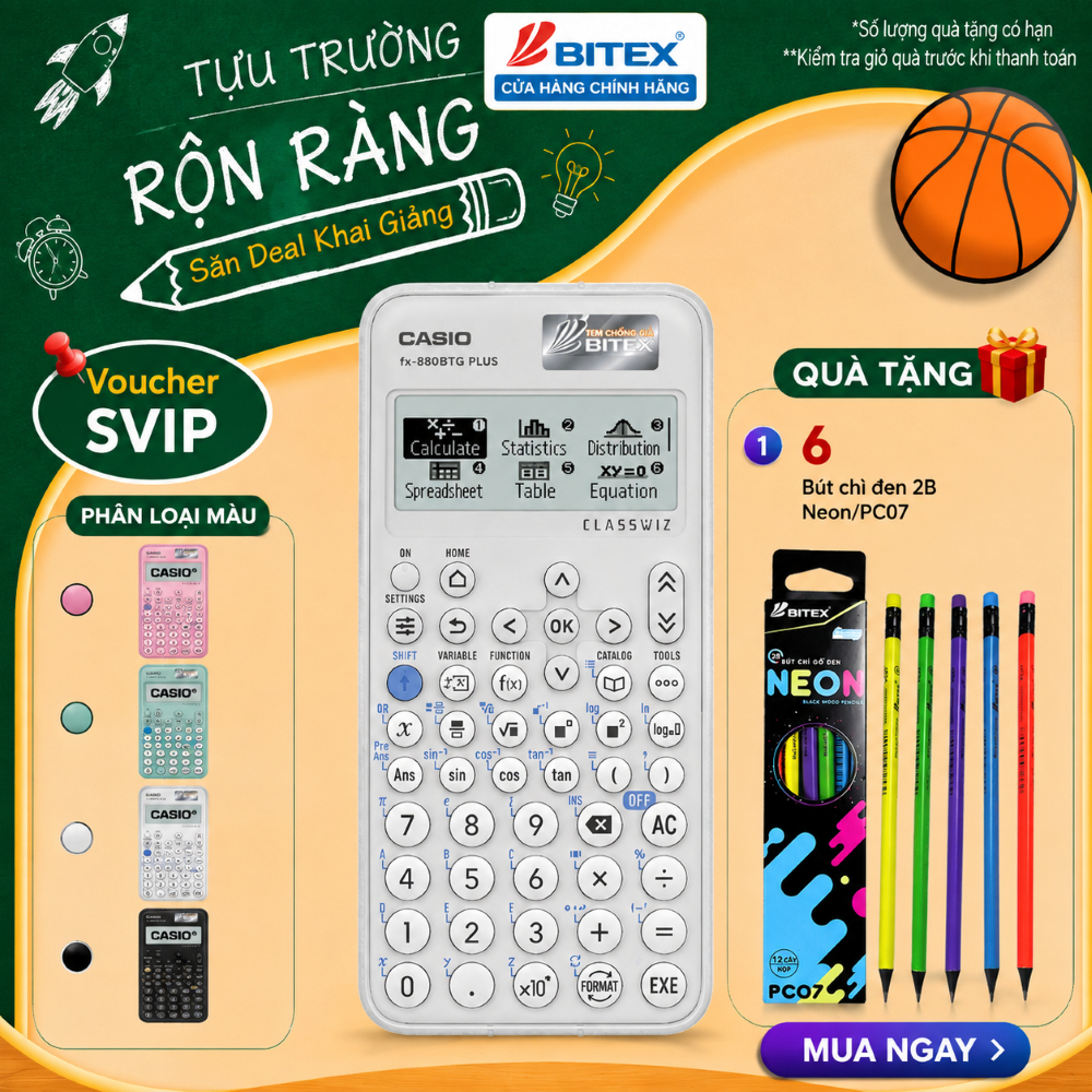 [2026] Máy tính fx-880BTG Plus CASIO Chính hãng Bảo hành 7 năm 1 đổi 1 Dành cho HS Cấp 2 Cấp 3
