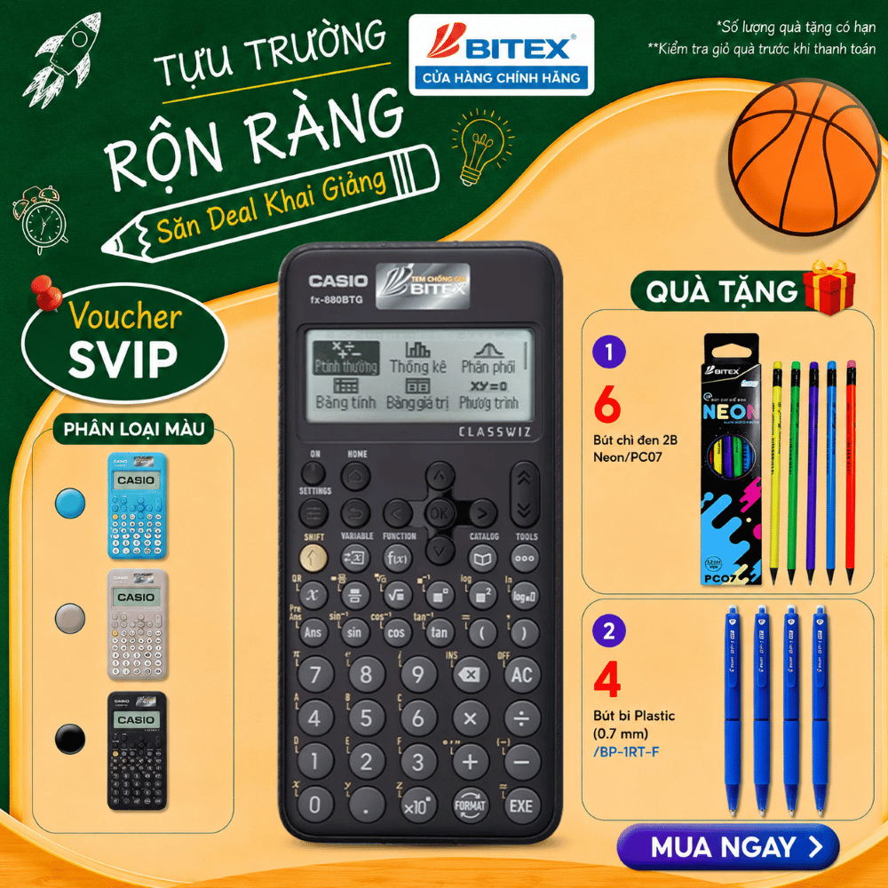 [EXTRA] Máy tính học sinh Casio Fx-880BTG Chính hàng
