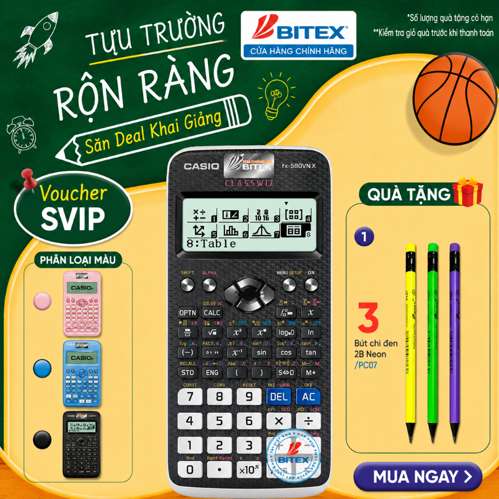 [SVIP] Máy tính Casio Fx-580VNX màu đen/ xanh/ hồng dành cho học sinh, sinh viên