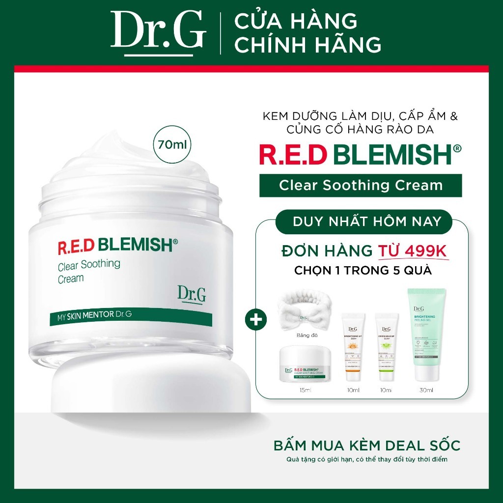 Kem dưỡng Dr.G R.E.D Blemish Clear Soothing Cream DrG 70ml cấp ẩm, làm dịu và giúp củng cố hàng rào bảo vệ da