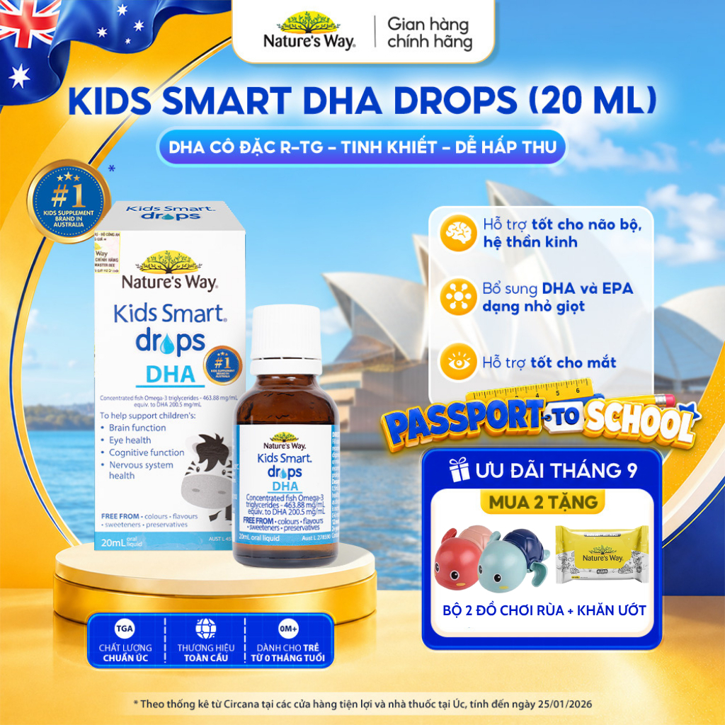 DHA Drops Nature's Way Kids Smart Bổ Sung DHA, EPA, Omega 3 RTG Cô Đặc, Hỗ Trợ Tốt Cho Não Và Mắt Cho Bé 20ml