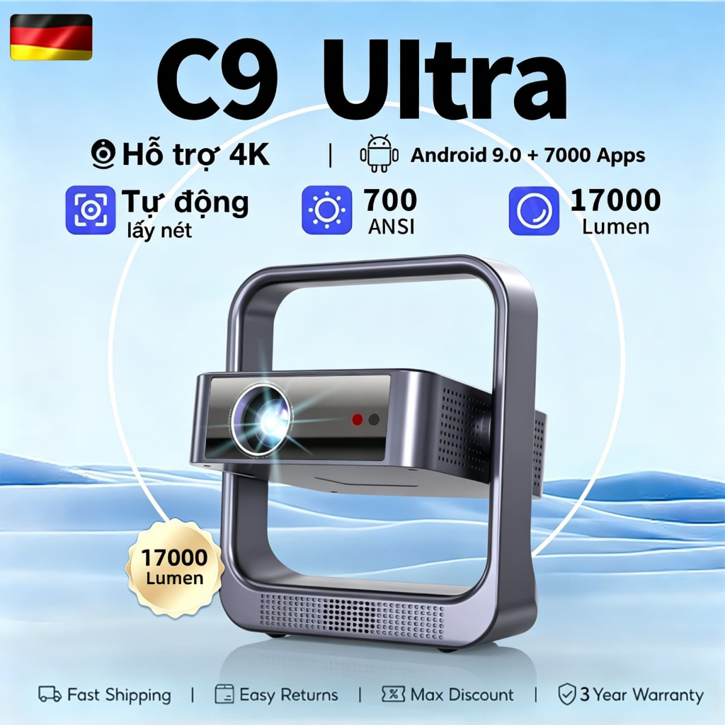 Máy chiếu mini FintexPro C9 Ultra - Auto Focus siêu nhanh, hình ảnh 4K sắc nét, loa chất lượng cao, kết nối Bluetooth