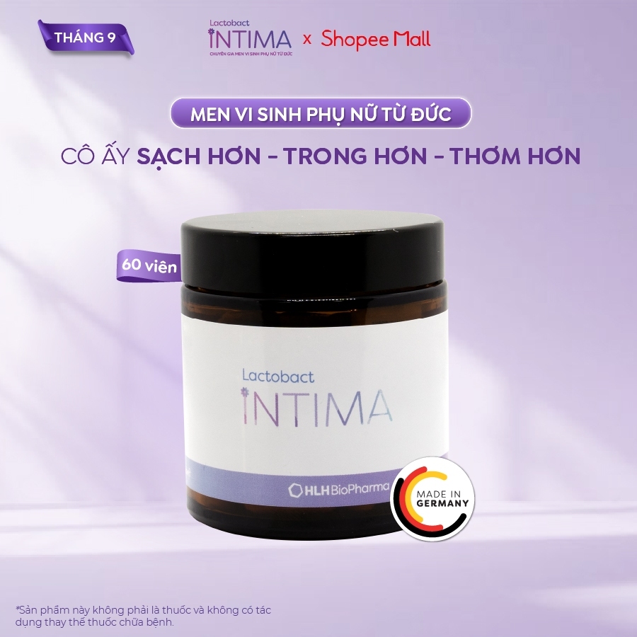 Hộp 60 viên men vi sinh phụ khoa Lactobact Intima bổ sung lợi khuẩn, Cranberry, D-Mannose từ Đức